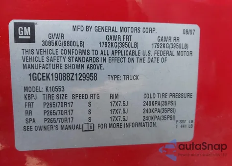 2008 Chevrolet Silverado 1500 Lt1 from USA, damaged, VIN 1GCEK19088Z129958